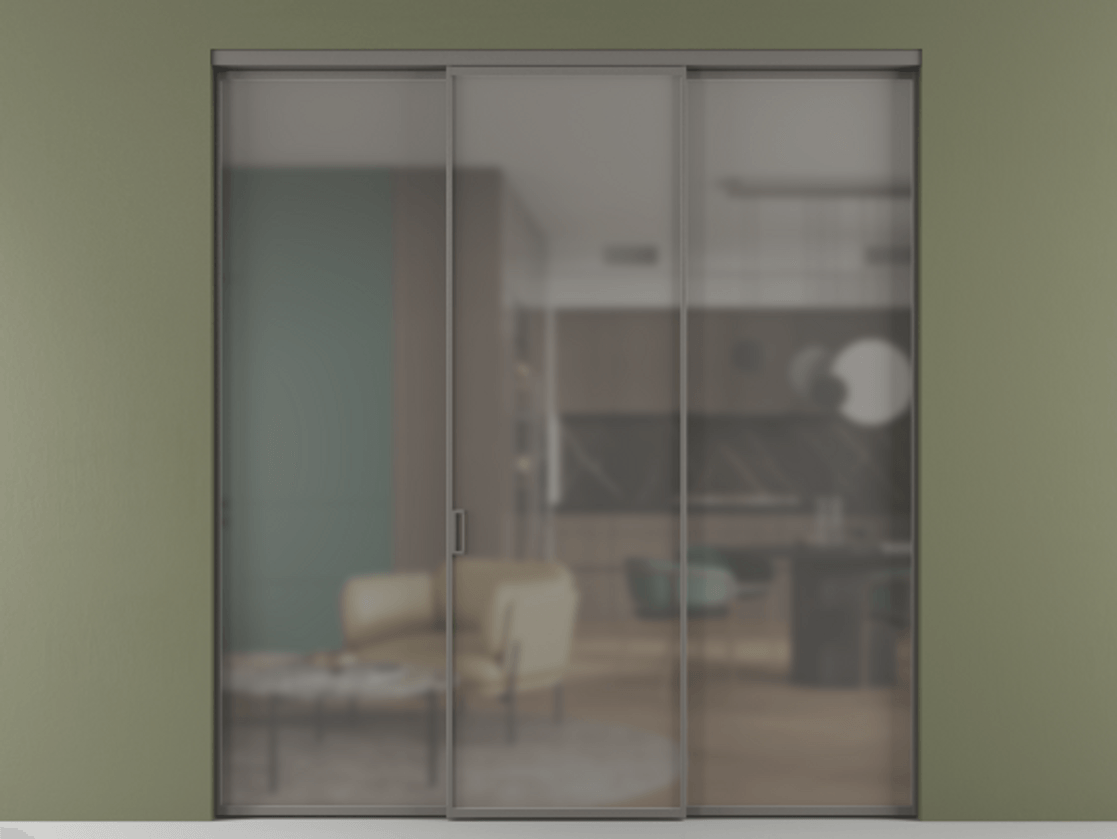 Перегородка Формато внутри проёма 3 створки АЛПР 040.01 Алюминий классический серый Сатинированное серое стекло, триплекс Цена 12040 Br | Volhovec