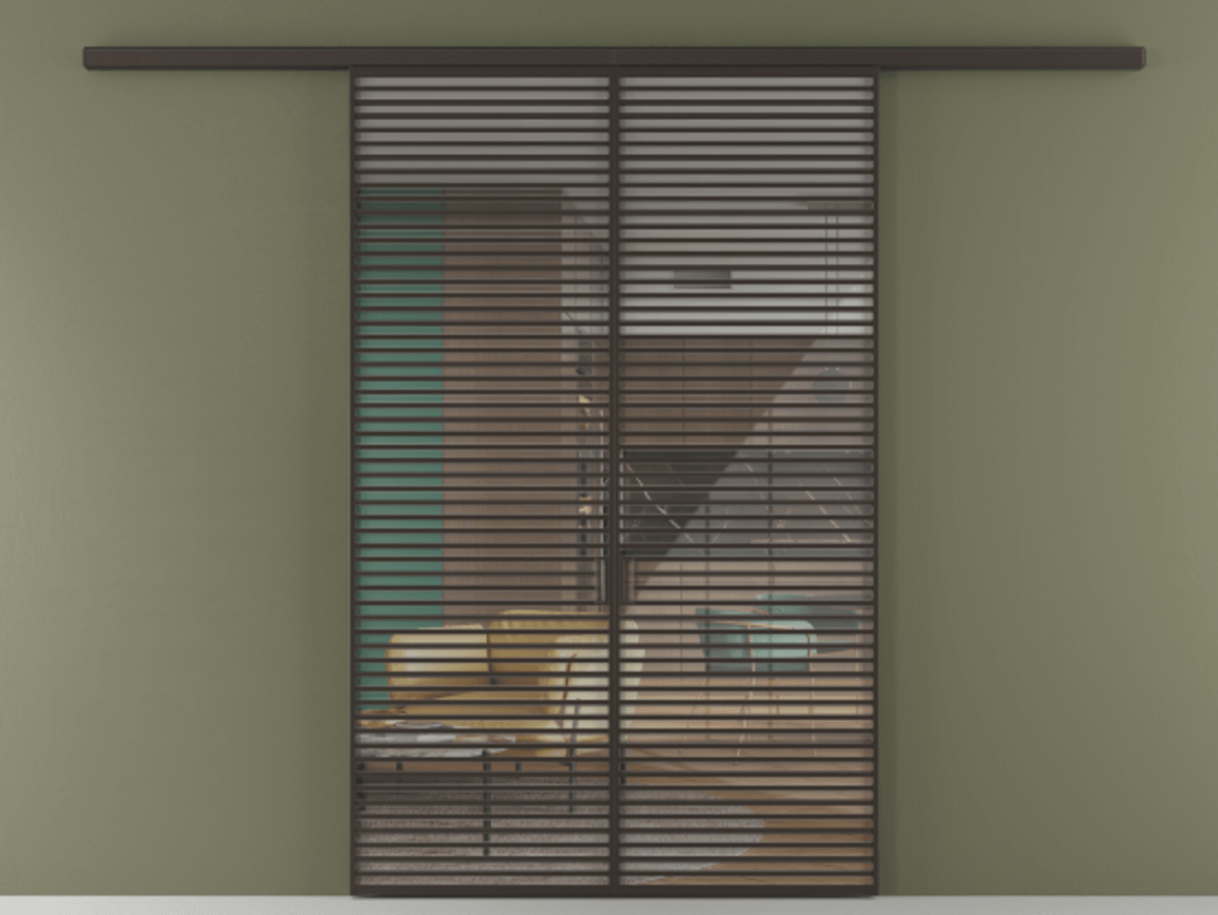 Перегородка Формато вдоль стены 2 створки АЛПР 040.07 Алюминий антрацит Рефлективное прозрачное стекло "Стопсол", калёное Цена 23790 Br | Volhovec