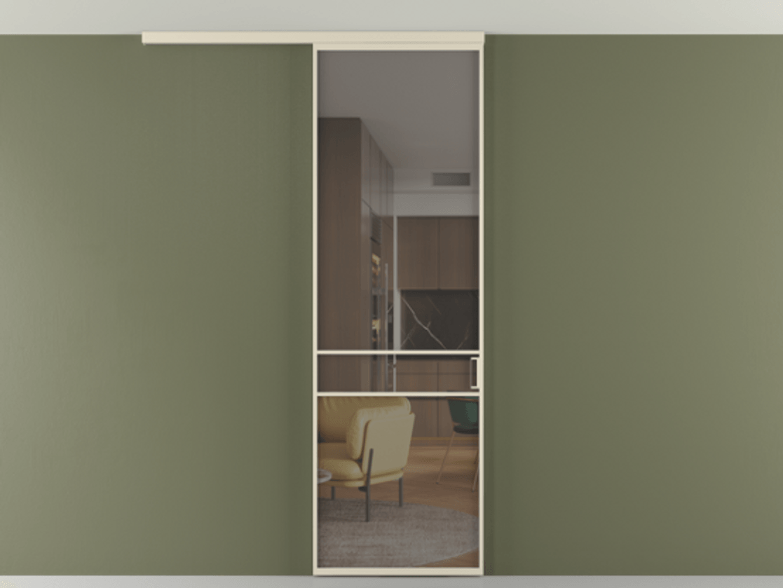 Перегородка Formato вдоль стены на потолок 1 створка АЛПР 040.02 Алюминий бежево-серый Прозрачное серое стекло, триплекс Цена 5400 Br | Volhovec