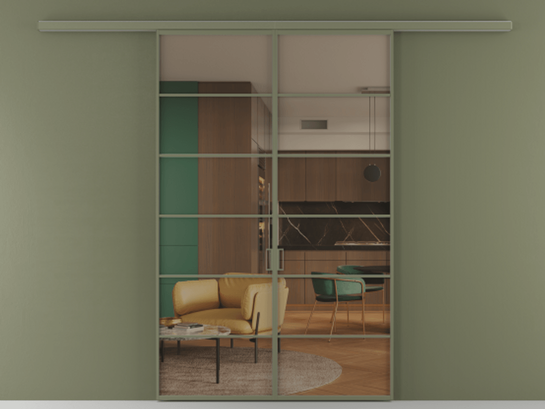 Перегородка Формато вдоль стены 2 створки АЛПР 040.04 Алюминий оливковый тёмный Прозрачное бронзовое стекло, триплекс Цена 11080 Br | Volhovec