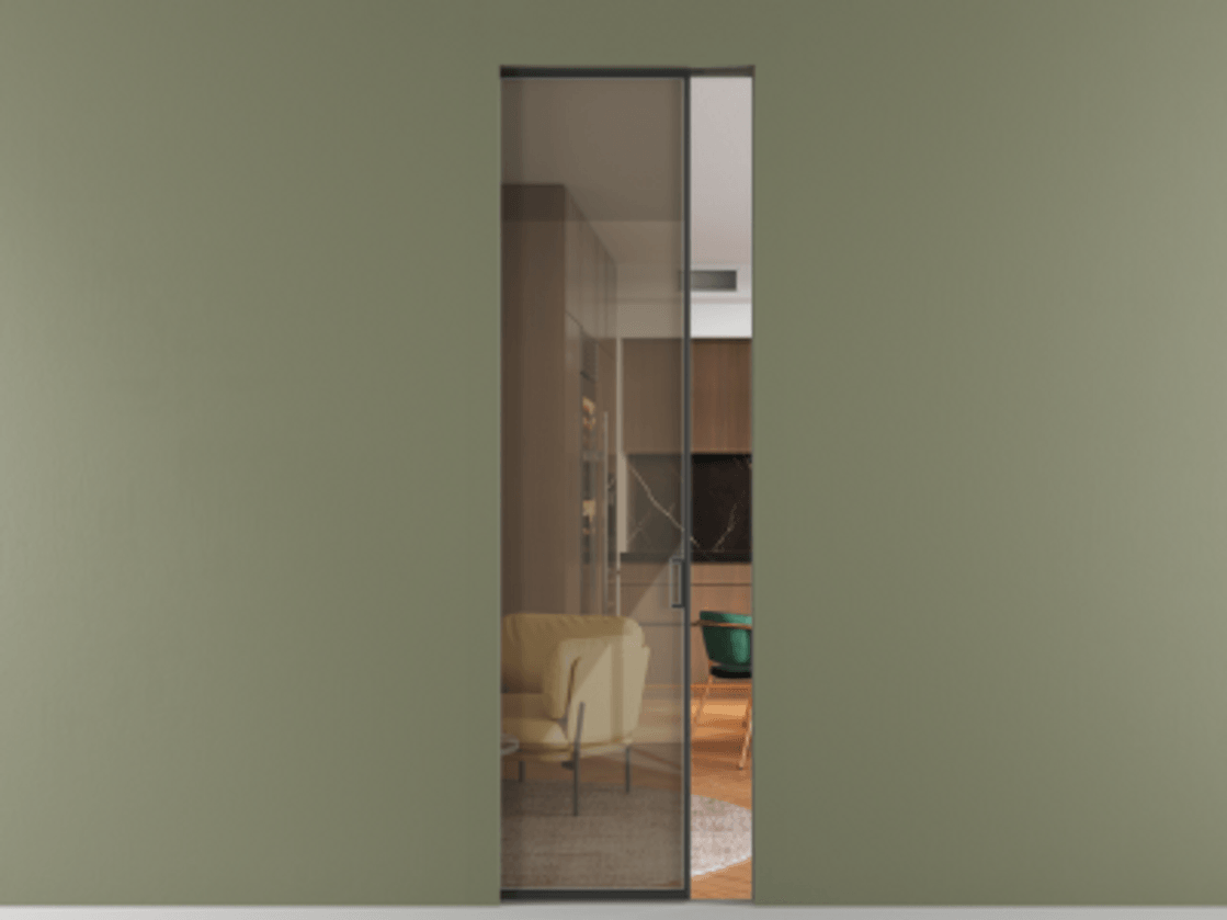 Перегородка Formato скрытый пенал 1 створка АЛПР 040.01 Алюминий Черный Рефлективное бронзовое стекло "Stopsol", калёное Цена 9100 Br | Volhovec