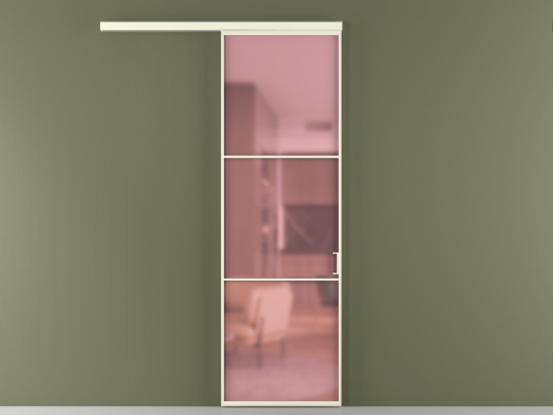 Перегородка Формато вдоль стены 1 створка АЛПР 040.03 Алюминий молочно-белый Сатинированное розовое стекло, триплекс Цена 5700 Br  | Volhovec