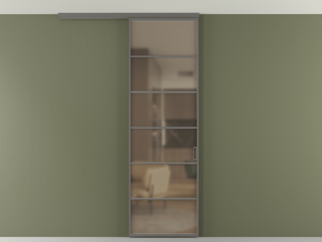 Перегородка Формато вдоль стены на потолок 1 створка АЛПР 040.04 Алюминий классический серый Сатинированное бронзовое стекло, триплекс Цена 5520 Br | Volhovec