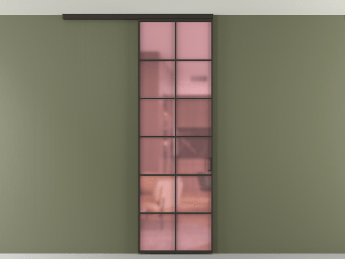 Перегородка Формато вдоль стены на потолок 1 створка АЛПР 040.05 Алюминий антрацит Сатинированное розовое стекло, триплекс Цена 5500 Br | Volhovec