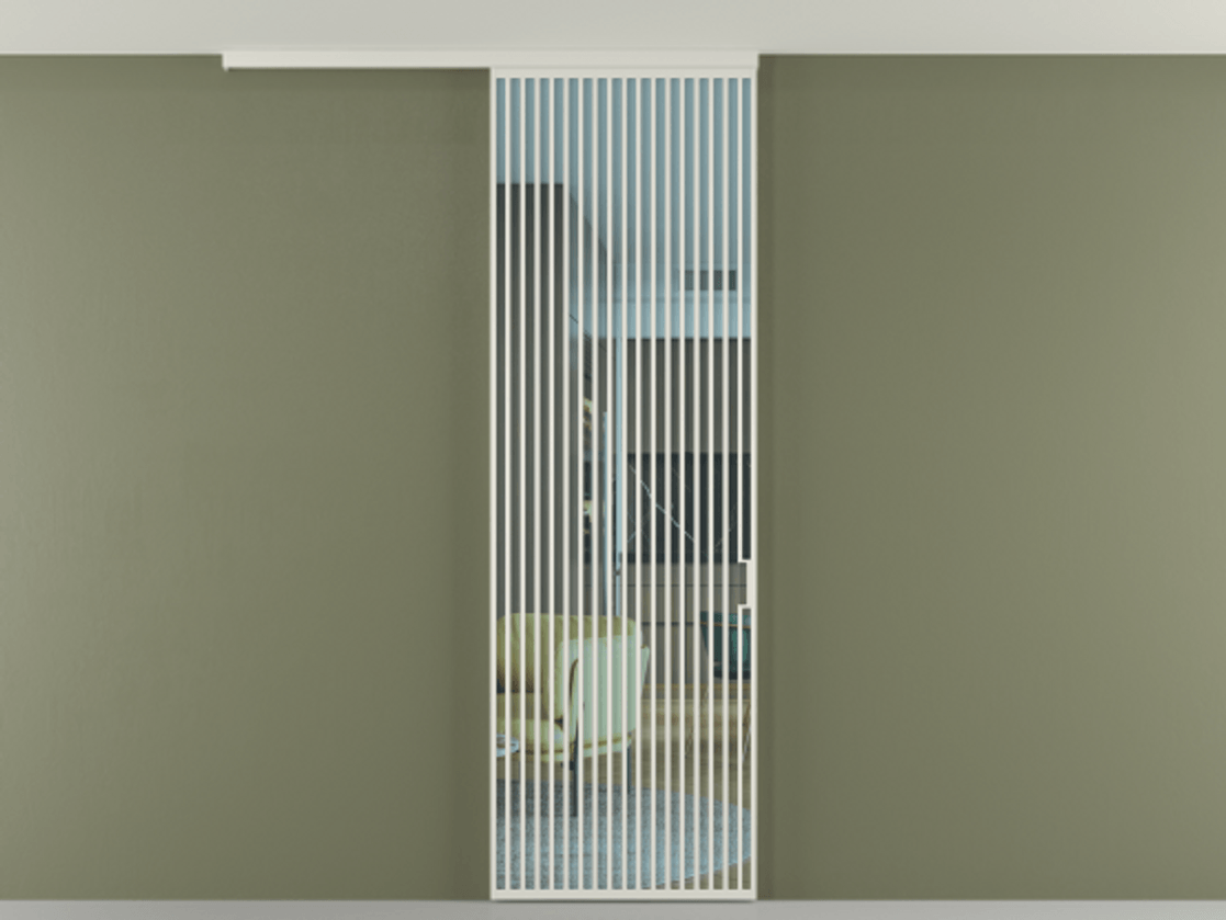 Перегородка Формато вдоль стены на потолок 1 створка АЛПР 040.06 Алюминий Белый Прозрачное голубое стекло, триплекс Цена 9100 Br | Volhovec