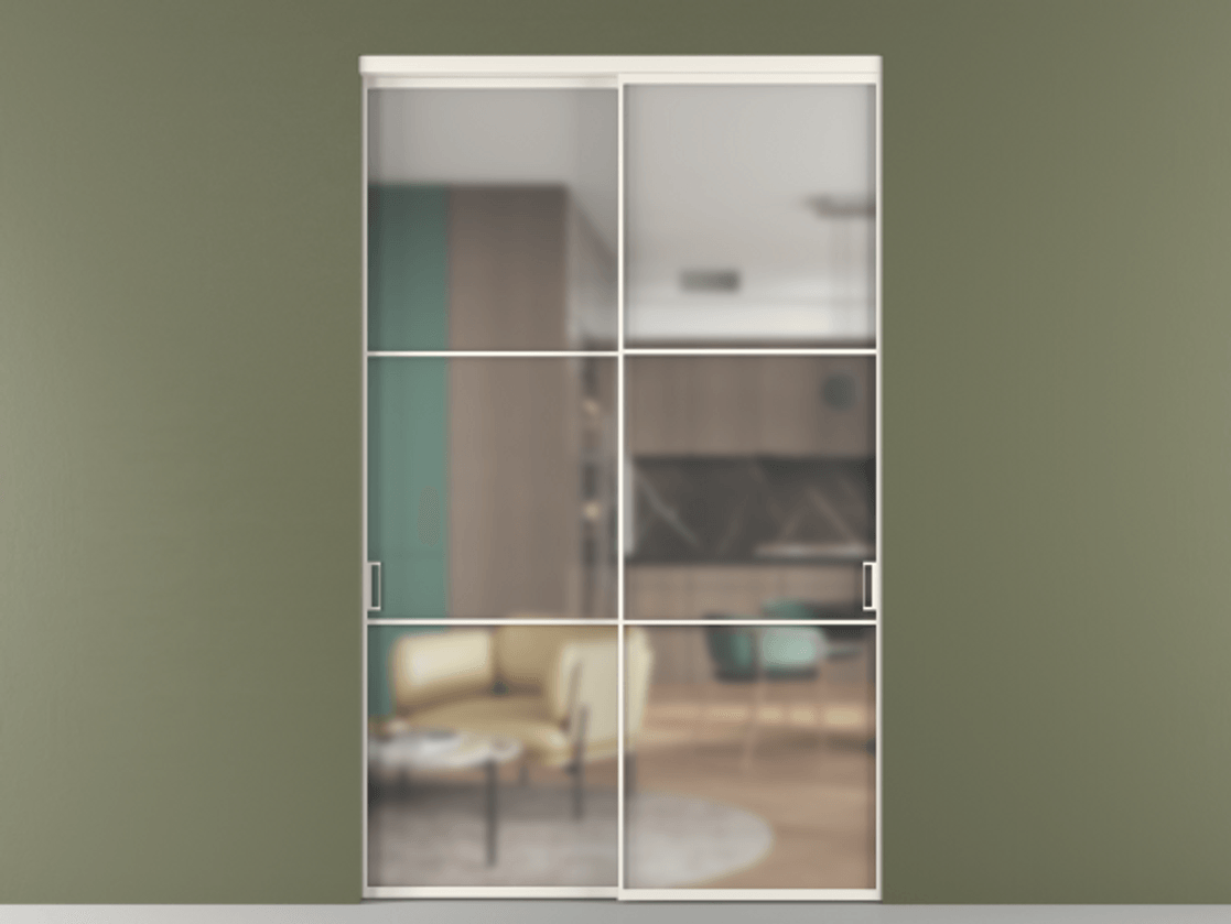 Перегородка Формато внутри проёма 2 створки АЛПР 040.03 Алюминий пудровый белый Сатинированное стекло "Мателюкс Кристал Вижн", калёное, матовое, каленое 6 мм Цена 25570 Br  | Volhovec