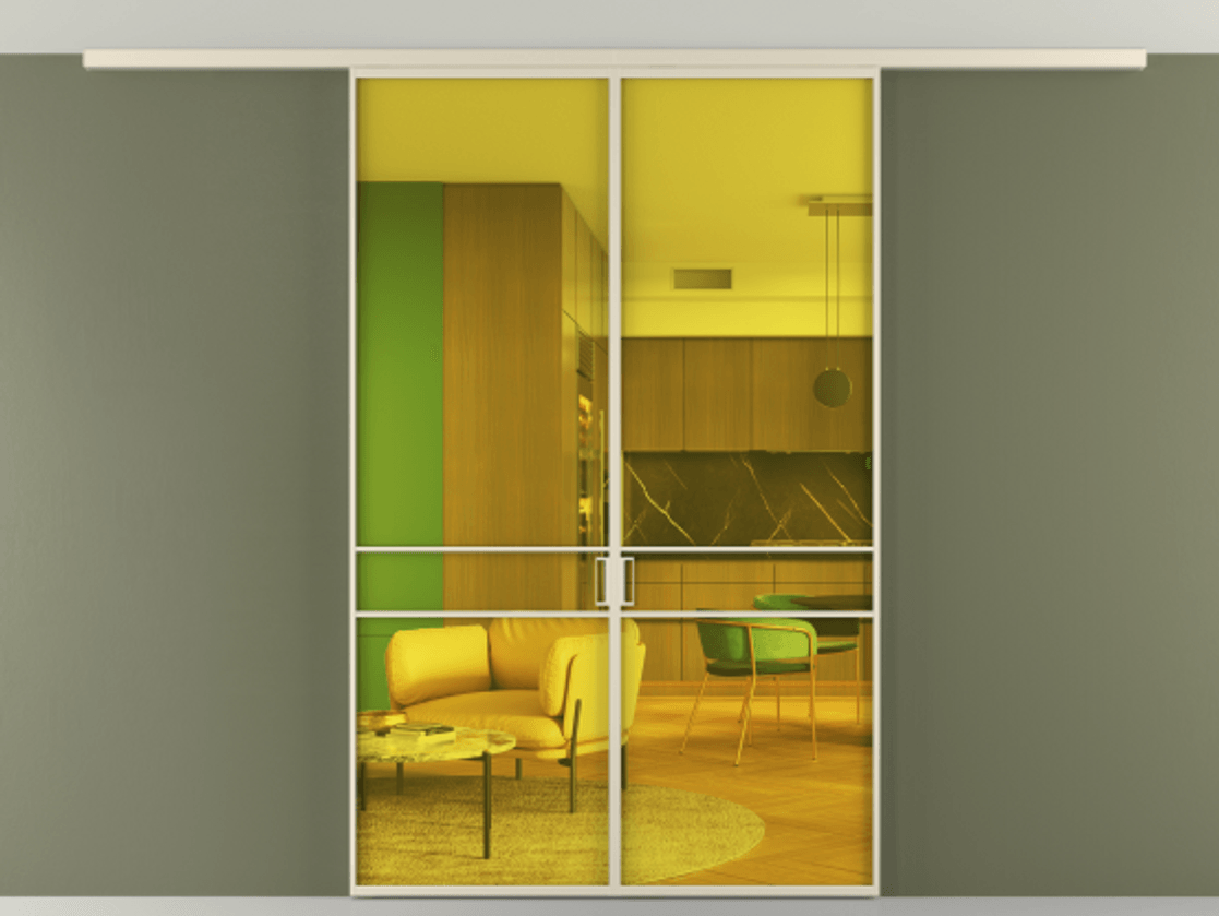 Перегородка Формато вдоль стены на потолок 2 створки АЛПР 040.02 Алюминий бежево-серый Прозрачное жёлтое стекло, триплекс Цена 10000 Br | Volhovec