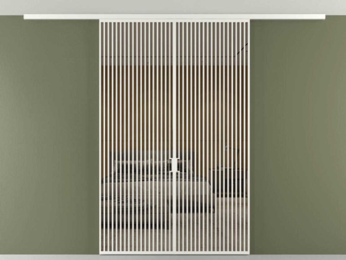 Перегородка Формато вдоль стены на потолок 2 створки АЛПР 040.06 Алюминий светло-серый Рефлективное бронзовое стекло "Стопсол", калёное Цена 24570 Br | Volhovec