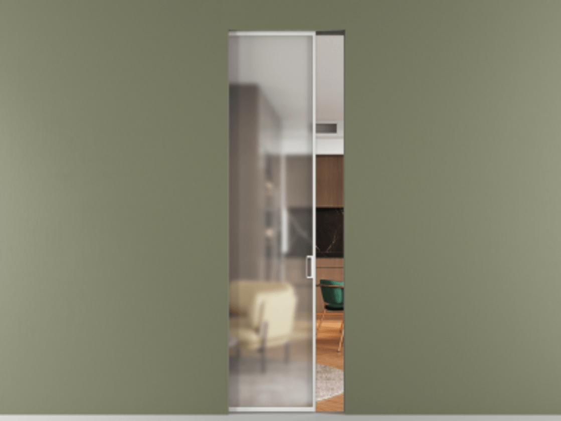 Перегородка Formato скрытый пенал 1 створка АЛПР 040.01 Алюминий белоснежный Сатинированное стекло "Мателюкс Кристал Вижн", калёное, матовое, каленое 6 мм Цена 9250 Br | Volhovec