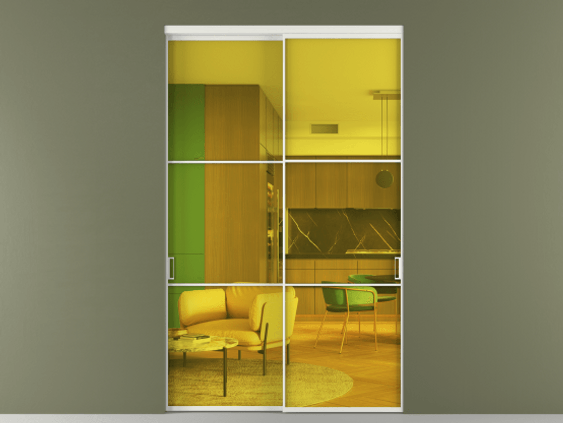 Перегородка Formato внутри проёма 2 створки АЛПР 040.03 Алюминий светло-серый Прозрачное жёлтое стекло, триплекс Цена 24700 Br  | Volhovec