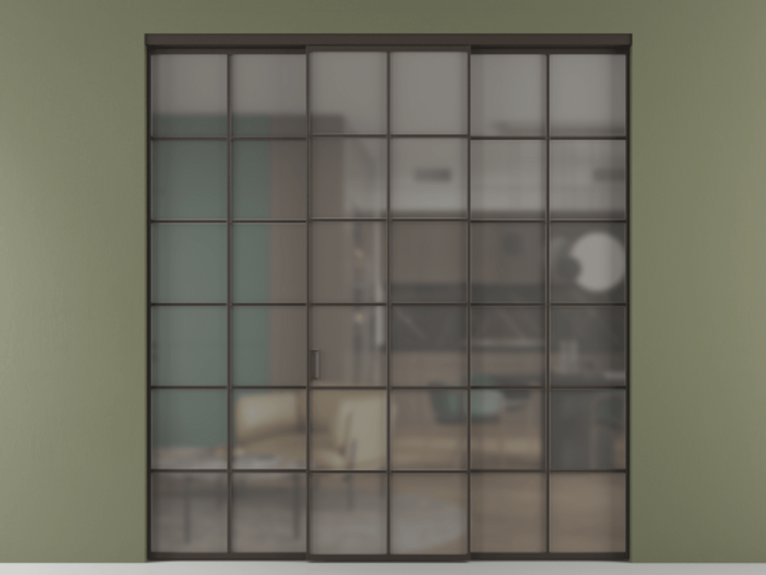 Перегородка Formato внутри проёма 3 створки АЛПР 040.05 Алюминий антрацит Сатинированное серое стекло, триплекс Цена 13620 Br | Volhovec