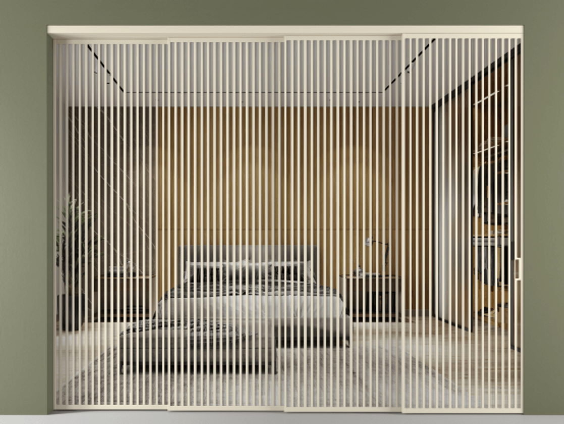 Перегородка Формато внутри проёма 4 створки с синхронным механизмом АЛПР 040.06 Алюминий бежево-серый Двустороннее зеркало, триплекс , триплекс 6 мм Цена 41561 Br | Volhovec