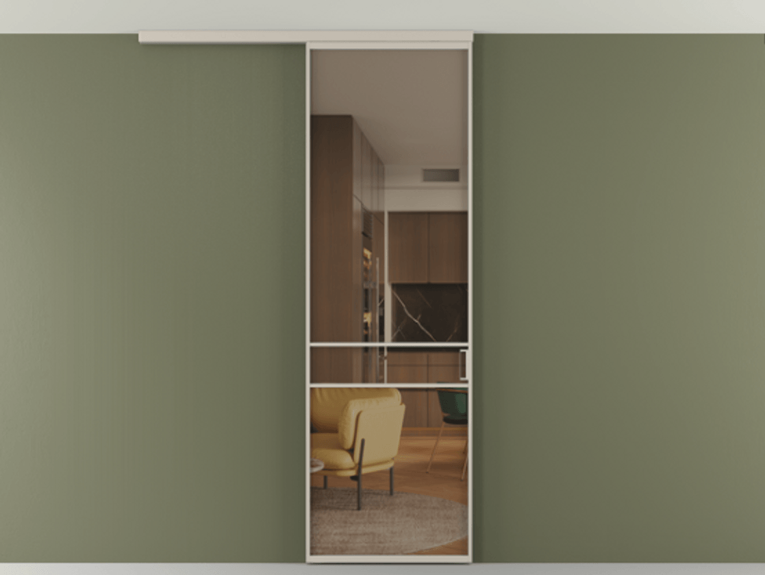 Перегородка Formato вдоль стены на потолок 1 створка АЛПР 040.02 Алюминий светло-бежевый Прозрачное бронзовое стекло, триплекс Цена 5400 Br | Volhovec