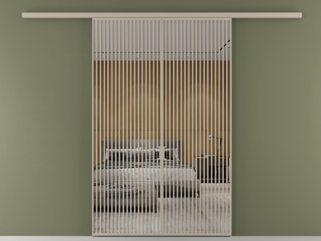 Перегородка Формато вдоль стены 2 створки АЛПР 040.06 Алюминий бисквитный Двустороннее зеркало, триплекс , триплекс 6 мм Цена 18310 Br | Volhovec