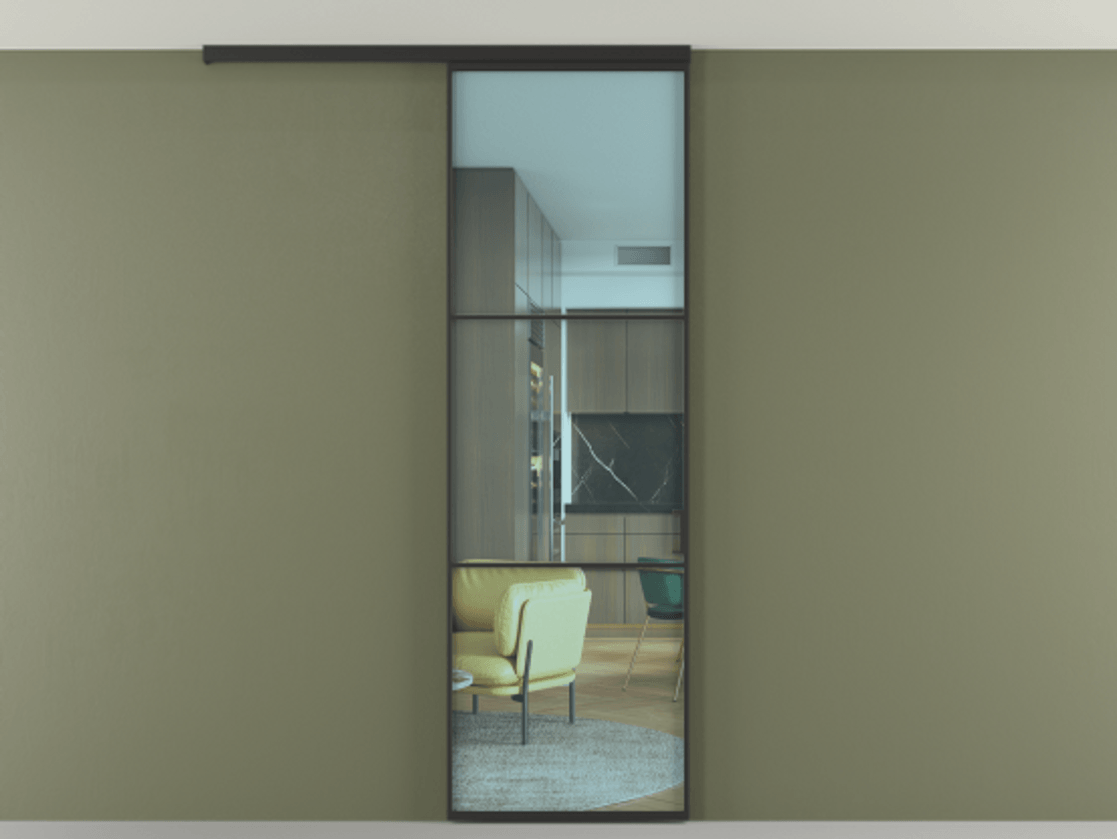 Перегородка Formato вдоль стены на потолок 1 створка АЛПР 040.03 Алюминий Черный Прозрачное голубое стекло, триплекс Цена 5200 Br | Volhovec