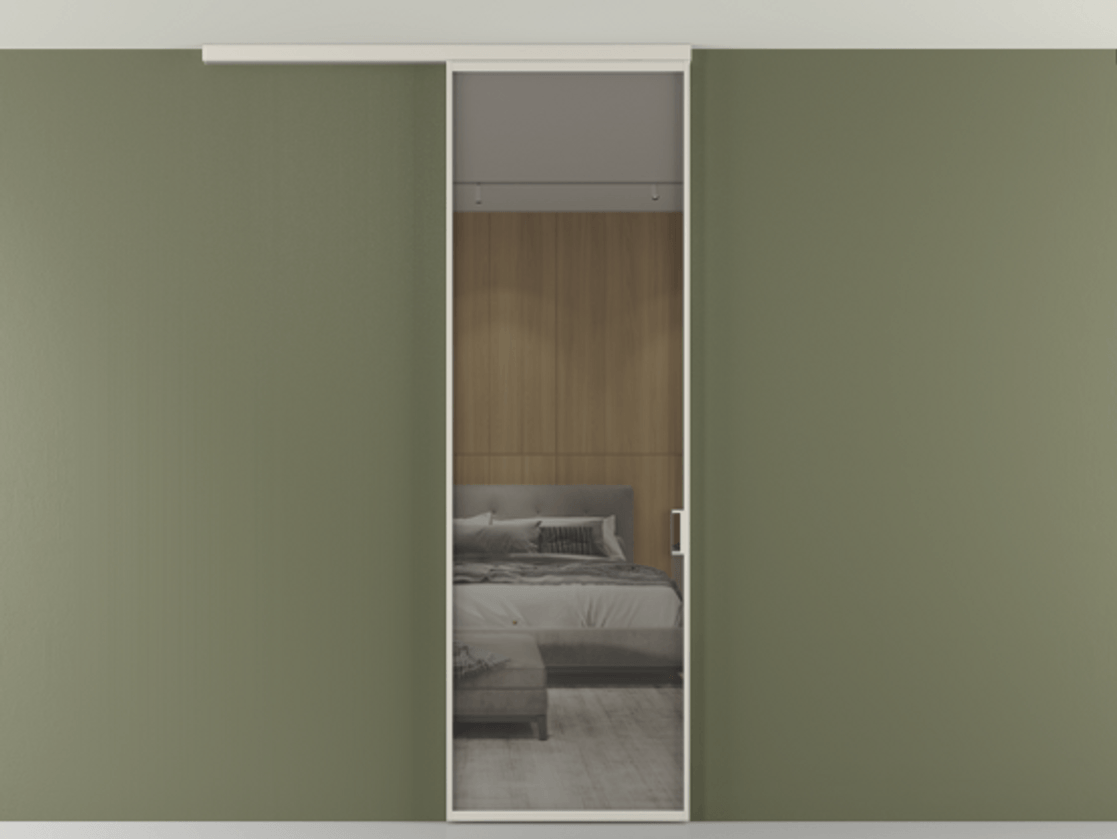 Перегородка Formato вдоль стены на потолок 1 створка АЛПР 040.01 Алюминий облачно-серый Рефлективное серое стекло "Stopsol", калёное Цена 6390 Br | Volhovec