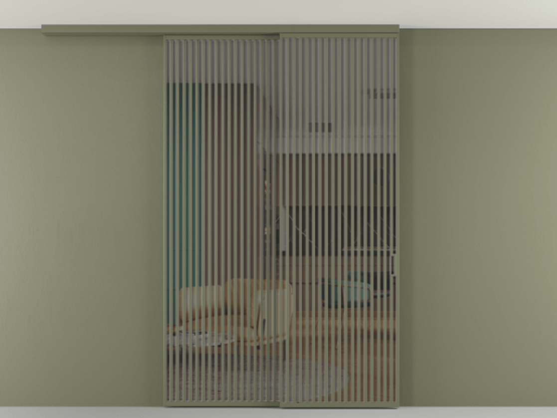 Перегородка Формато вдоль стены на потолок 2 створки с синхронным механизмом АЛПР 040.06 Алюминий оливковый тёмный Прозрачное серое стекло, триплекс Цена 23070 Br | Volhovec