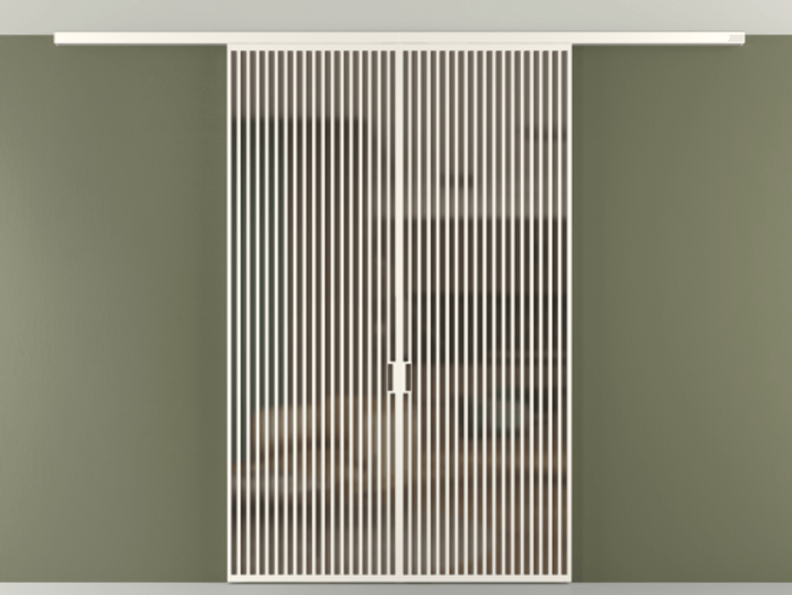 Перегородка Формато вдоль стены на потолок 2 створки АЛПР 040.06 Алюминий пудровый белый Сатинированное бронзовое стекло, триплекс Цена 23710 Br | Volhovec