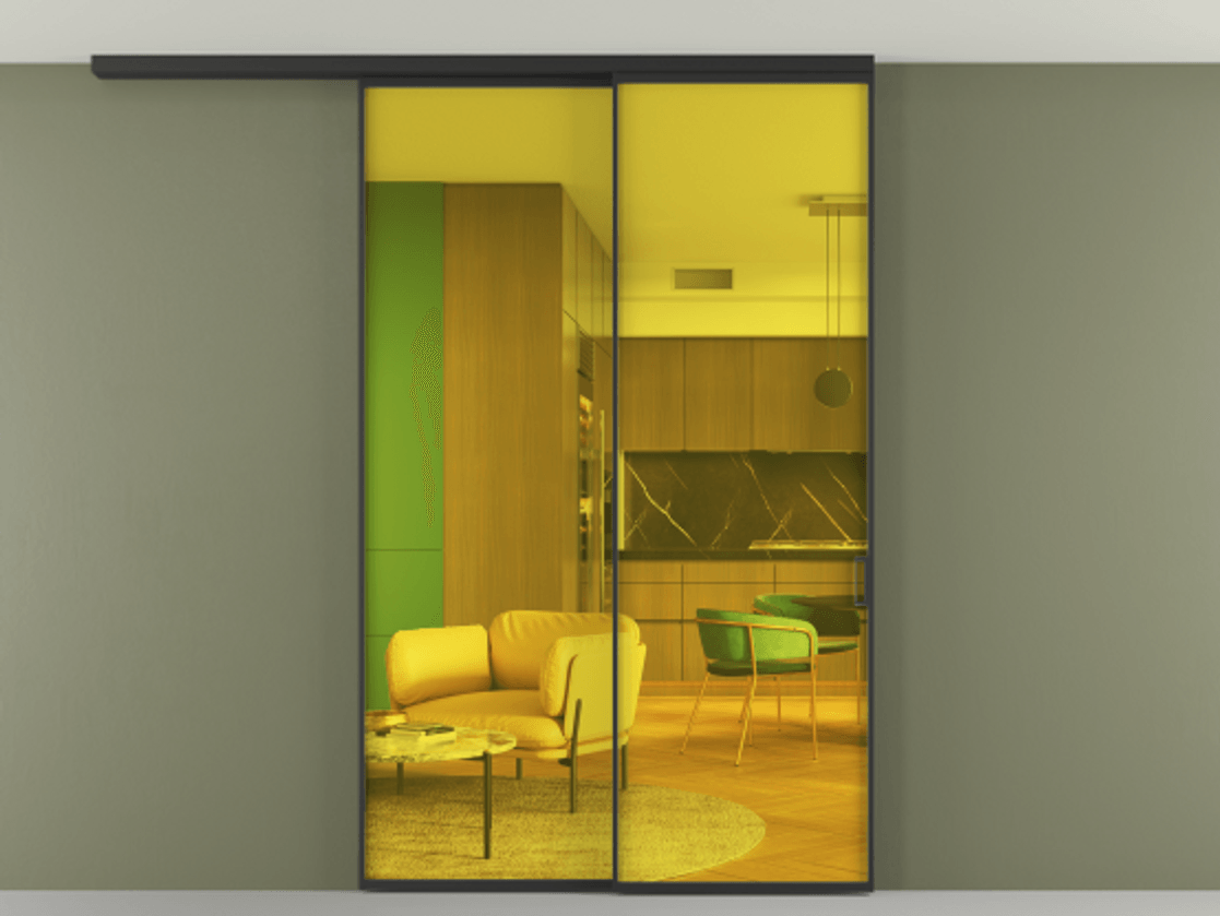 Перегородка Formato вдоль стены на потолок телескопик синхро 2 АЛПР 040.01 Алюминий Черный Прозрачное жёлтое стекло, триплекс Цена 13700 Br | Volhovec