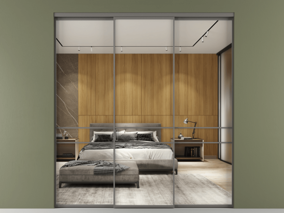 Перегородка Формато внутри проёма 3 створки АЛПР 040.02 Алюминий классический серый Двустороннее зеркало, триплекс , триплекс 6 мм Цена 12690 Br | Volhovec