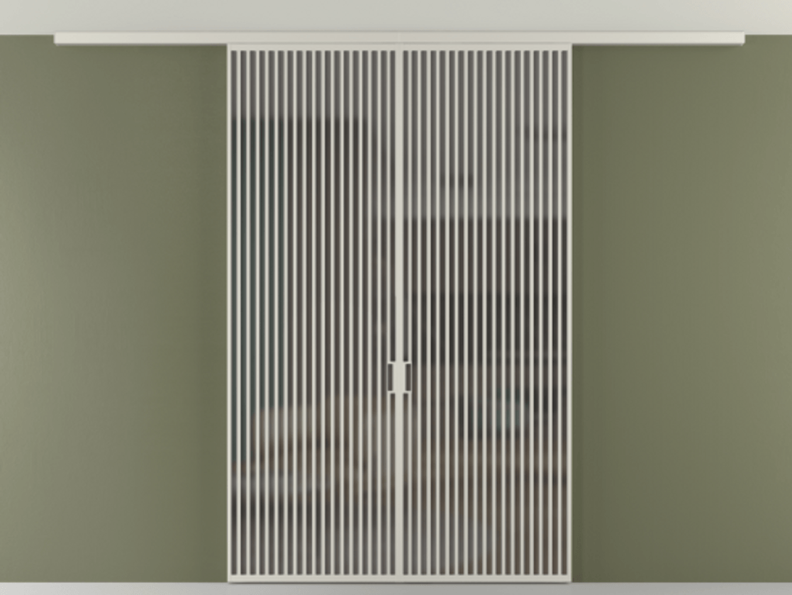 Перегородка Формато вдоль стены на потолок 2 створки АЛПР 040.06 Алюминий тёплый серый Сатинированное серое стекло, триплекс Цена 23710 Br | Volhovec