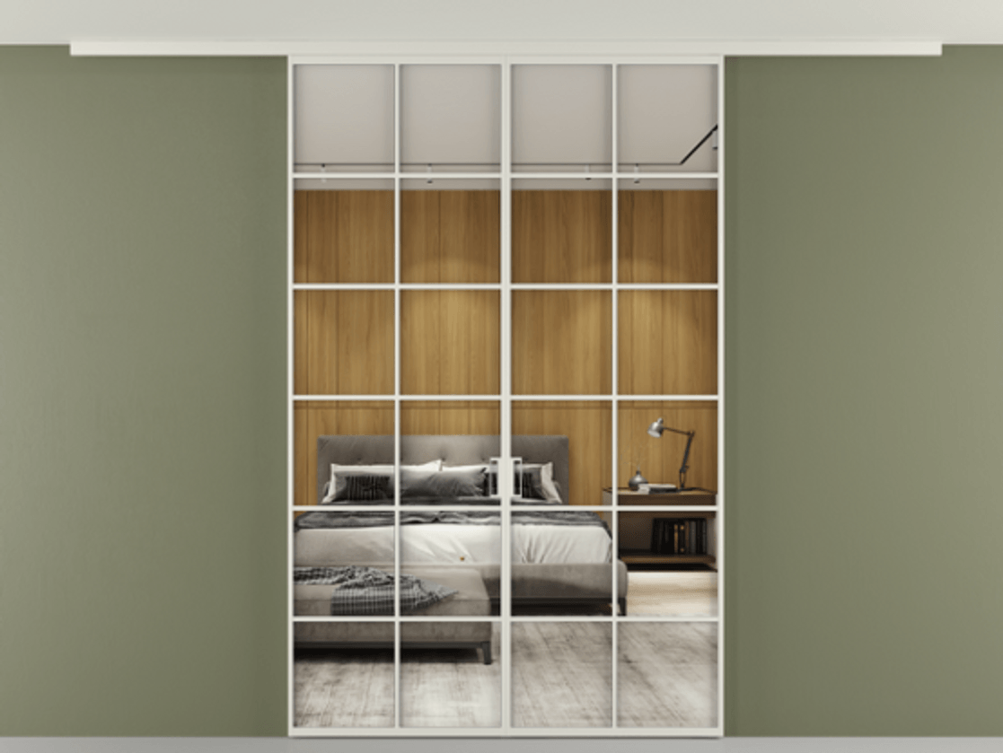 Перегородка Формато вдоль стены на потолок 2 створки АЛПР 040.05 Алюминий Белый Двустороннее зеркало, триплекс , триплекс 6 мм Цена 12570 Br | Volhovec