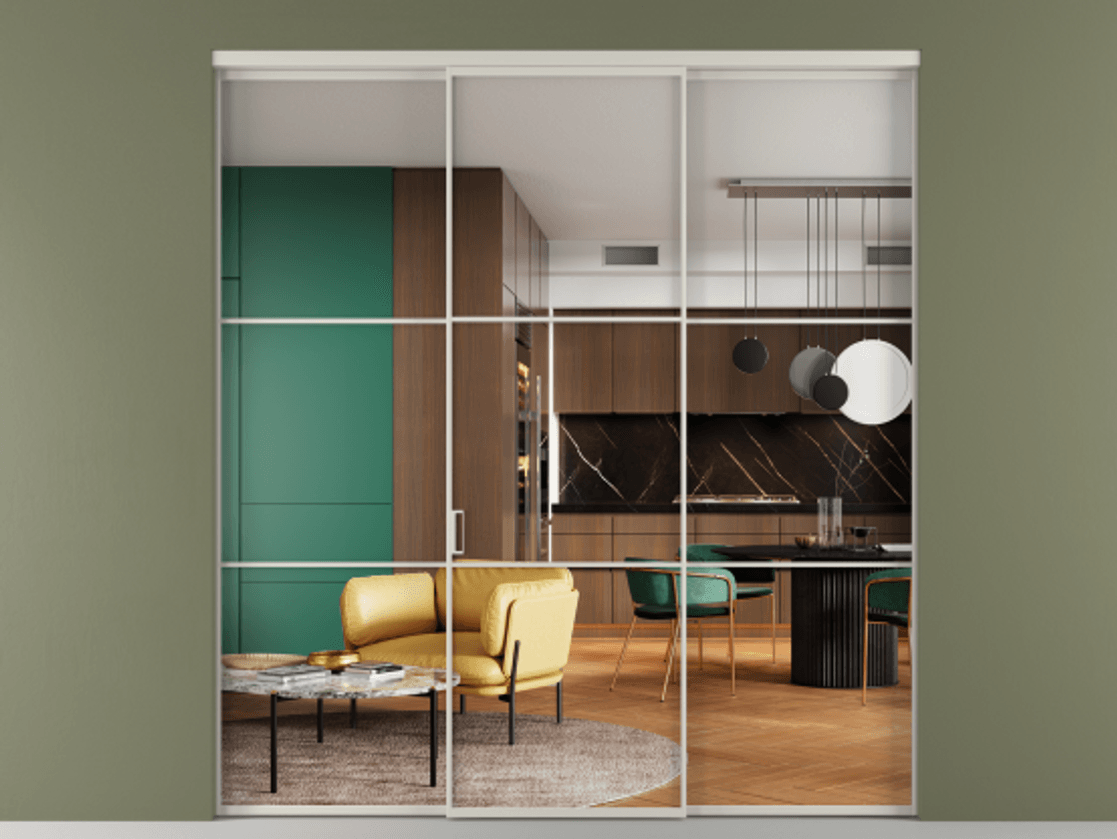 Перегородка Formato внутри проёма 3 створки АЛПР 040.03 Алюминий тёплый серый Прозрачное стекло "Crystal Vision", калёное Цена 16980 Br | Volhovec