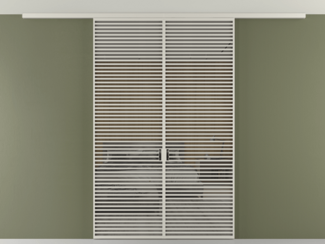 Перегородка Формато вдоль стены на потолок 2 створки АЛПР 040.07 Алюминий тёплый серый Рефлективное серое стекло "Стопсол", калёное Цена 24570 Br | Volhovec