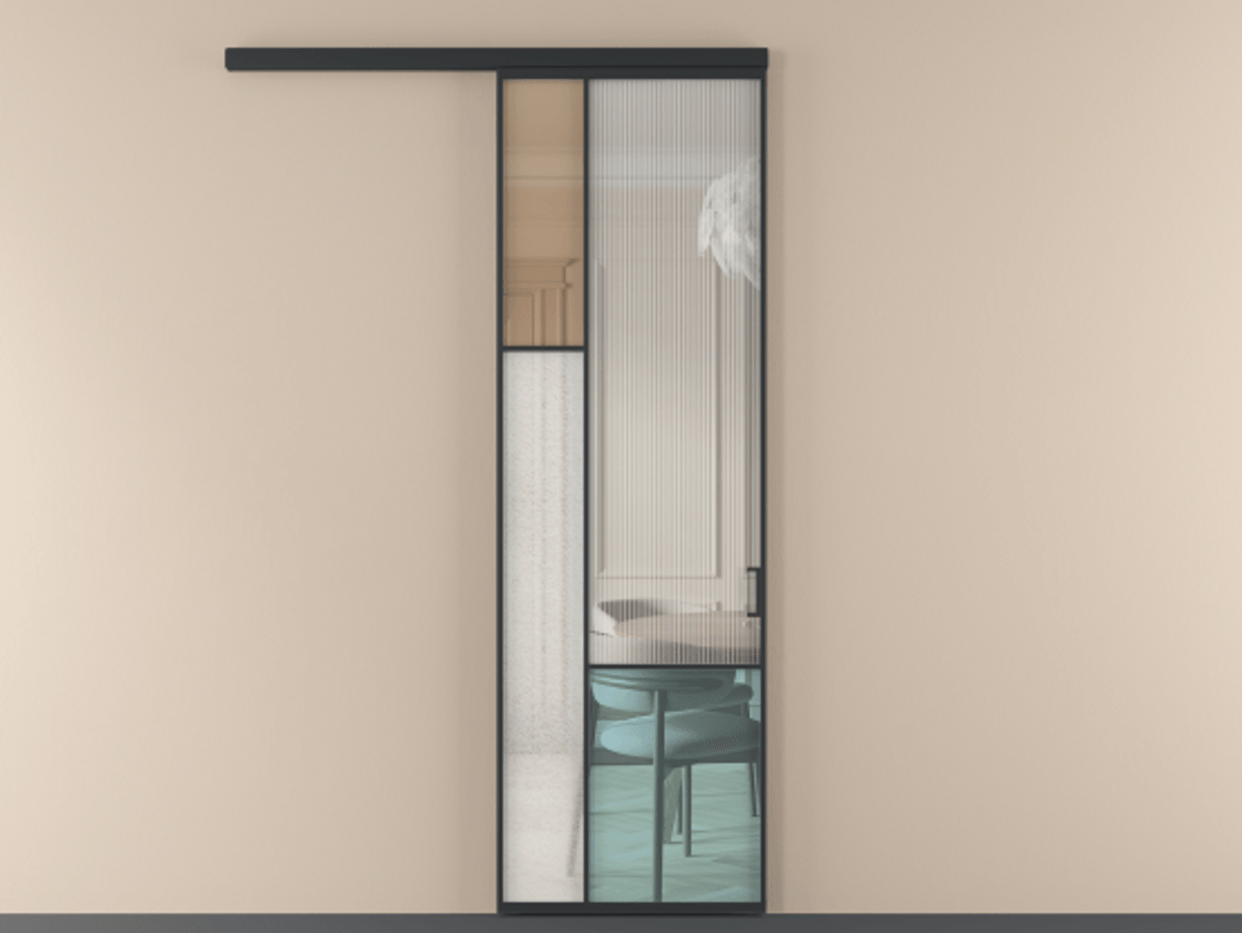 Перегородка Mosaic вдоль стены 1 створка АЛПР 041.13 Алюминий Черный Комбинация стекол Группы 1 и Группы 3 Цена 7300 Br | Volhovec