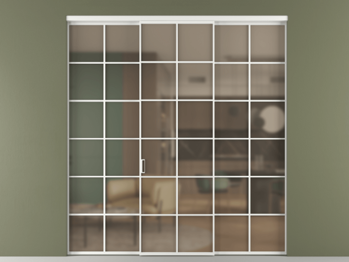 Перегородка Формато внутри проёма 3 створки АЛПР 040.05 Алюминий белоснежный Сатинированное бронзовое стекло, триплекс Цена 13620 Br | Volhovec