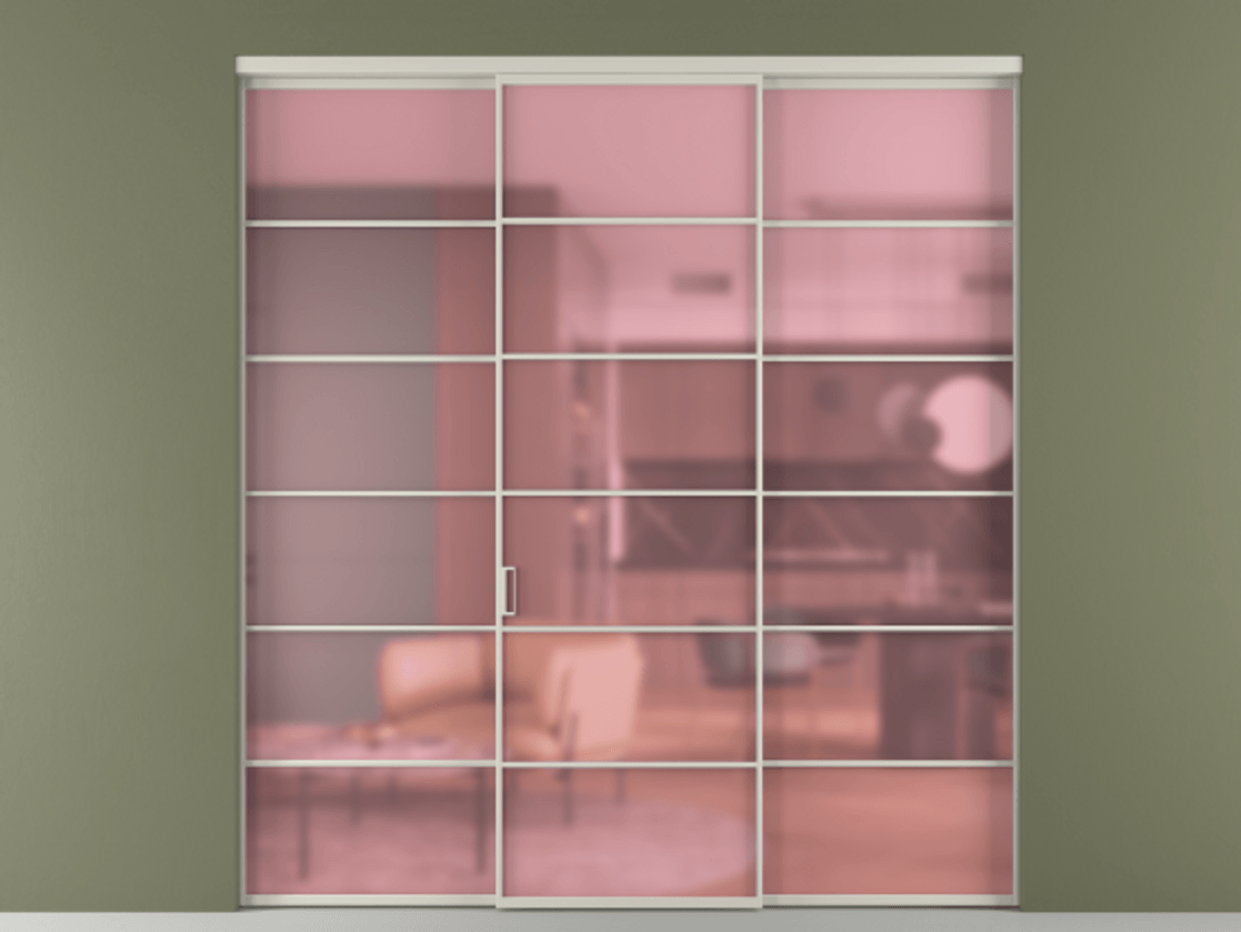 Перегородка Формато внутри проёма 3 створки АЛПР 040.04 Алюминий тёплый серый Сатинированное розовое стекло, триплекс Цена 14300 Br | Volhovec