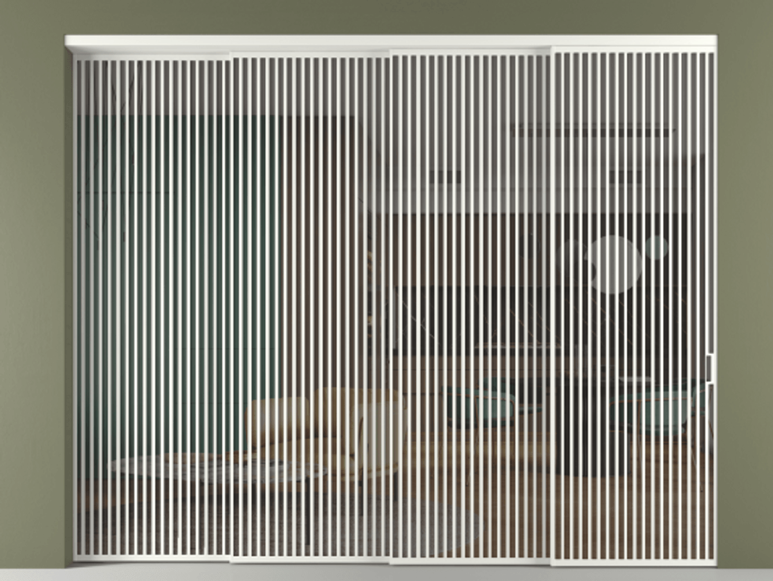 Перегородка Формато внутри проёма 4 створки с синхронным механизмом АЛПР 040.06 Алюминий светло-серый Прозрачное серое стекло, триплекс Цена 39710 Br | Volhovec