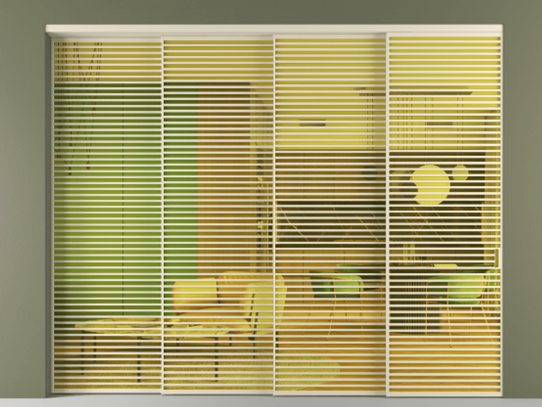 Перегородка Formato внутри проёма 4 створки с синхронным механизмом АЛПР 040.07 Алюминий бежево-серый Прозрачное жёлтое стекло, триплекс Цена 41600 Br | Volhovec