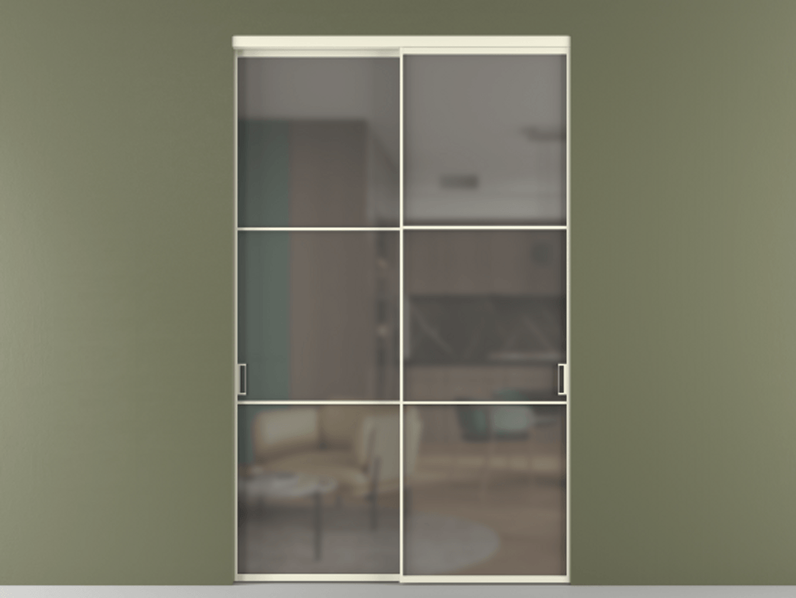 Перегородка Формато внутри проёма 2 створки АЛПР 040.03 Алюминий молочно-белый Сатинированное серое стекло, триплекс Цена 22710 Br  | Volhovec