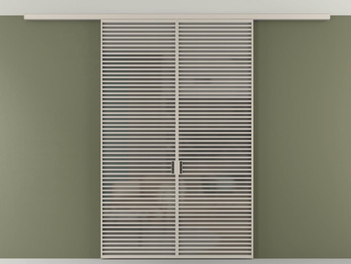 Перегородка Формато вдоль стены на потолок 2 створки АЛПР 040.07 Алюминий светло-бежевый Сатинированное серое стекло, триплекс Цена 18620 Br | Volhovec