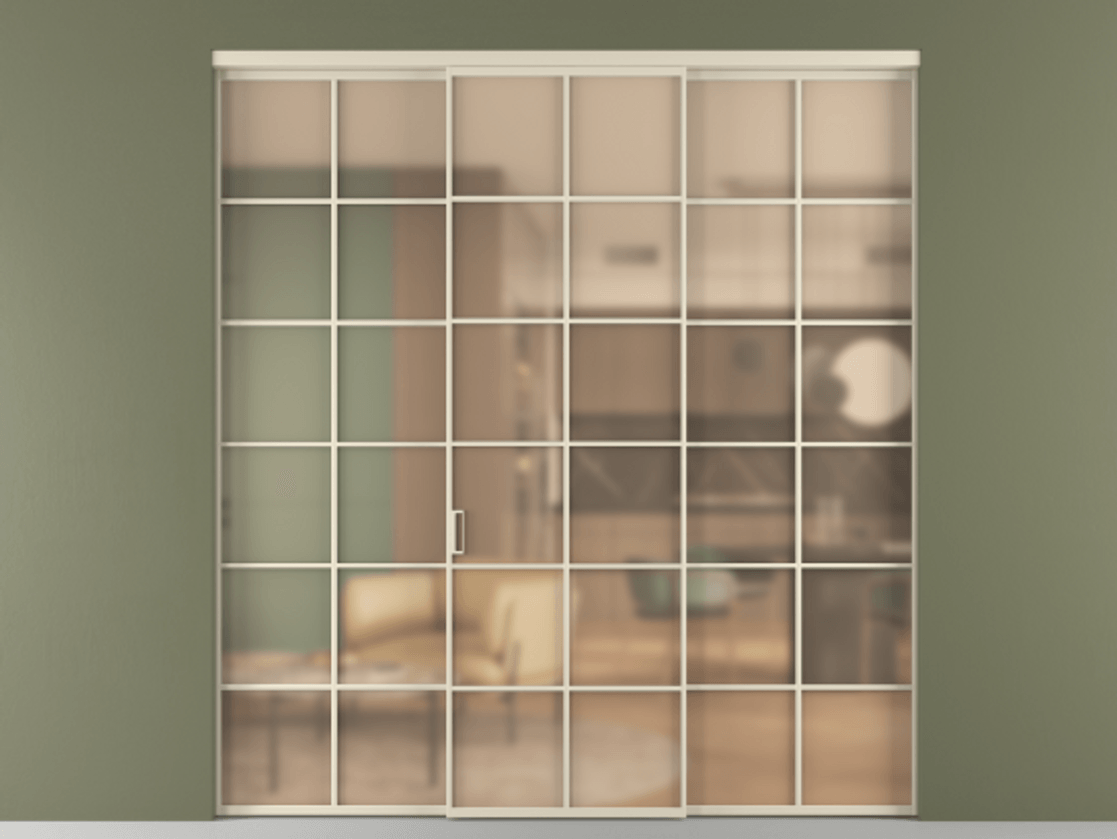 Перегородка Formato внутри проёма 3 створки АЛПР 040.05 Алюминий бежево-серый Сатинированное оранжевое стекло, триплекс Цена 14300 Br | Volhovec