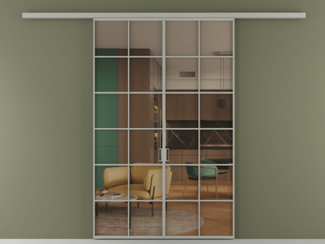 Перегородка Formato вдоль стены 2 створки АЛПР 040.05 Алюминий нейтральный серый Прозрачное бронзовое стекло, триплекс Цена 13290 Br | Volhovec