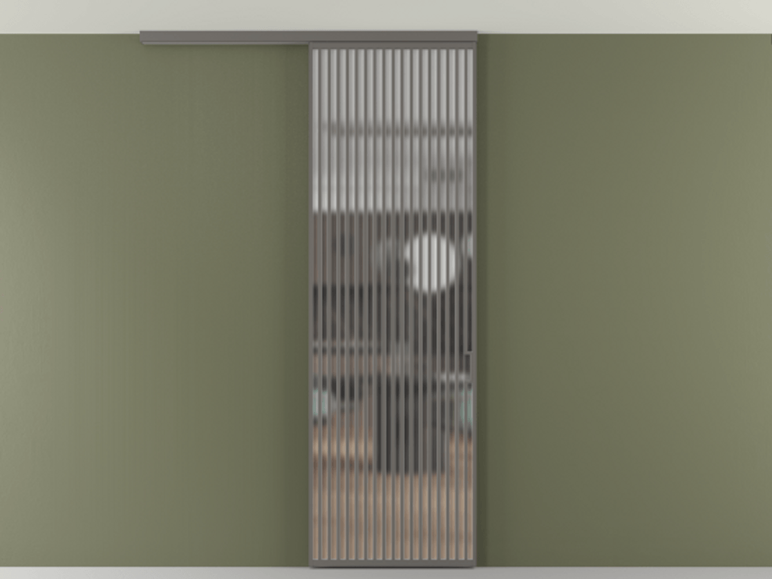 Перегородка Формато вдоль стены на потолок 1 створка АЛПР 040.06 Алюминий классический серый Сатинированное стекло "Мателюкс Кристал Вижн", калёное, матовое, каленое 6 мм Цена 10350 Br | Volhovec