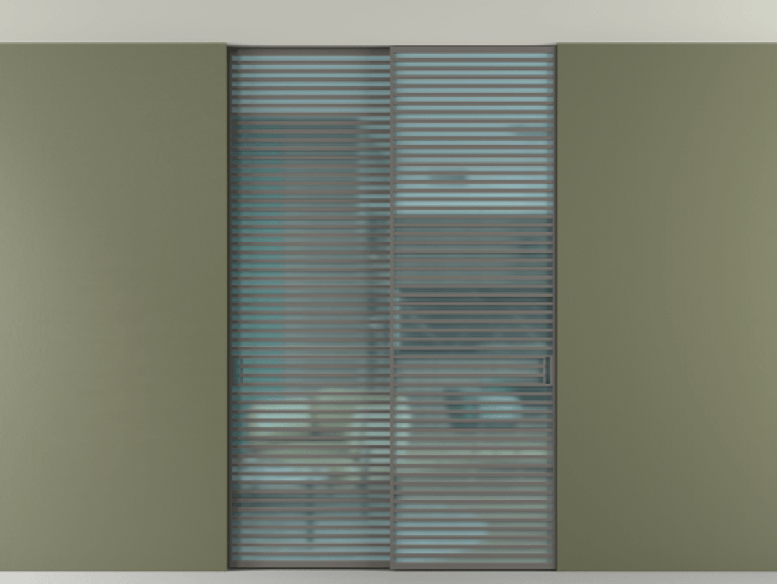 Перегородка Формато внутри проёма скрытое крепление в потолок 2 створки АЛПР 040.07 Алюминий классический серый Сатинированное голубое стекло, триплекс Цена 21900 Br | Volhovec