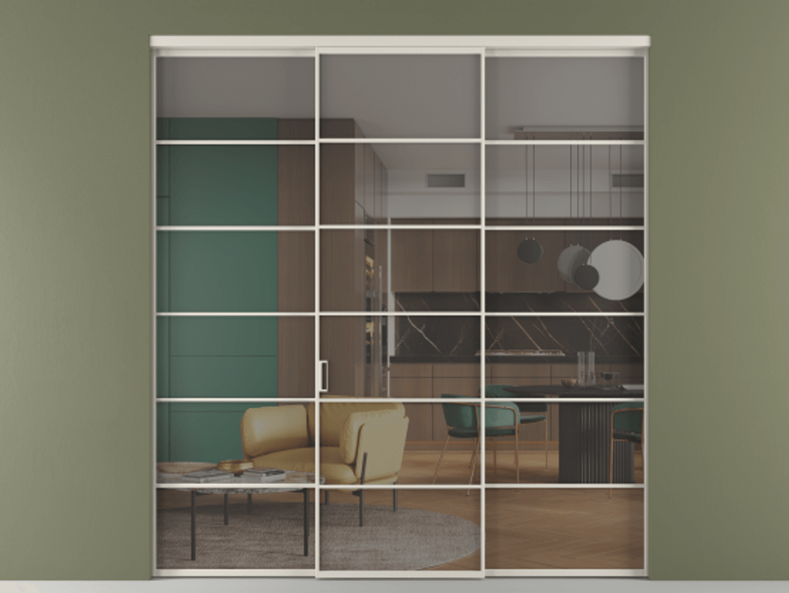 Перегородка Formato внутри проёма 3 створки АЛПР 040.04 Алюминий облачно-серый Прозрачное серое стекло, триплекс Цена 14290 Br | Volhovec