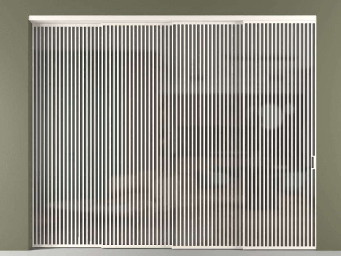 Перегородка Формато внутри проёма 4 створки с синхронным механизмом АЛПР 040.06 Алюминий пудровый белый Сатинированное серое стекло, триплекс Цена 41561 Br | Volhovec