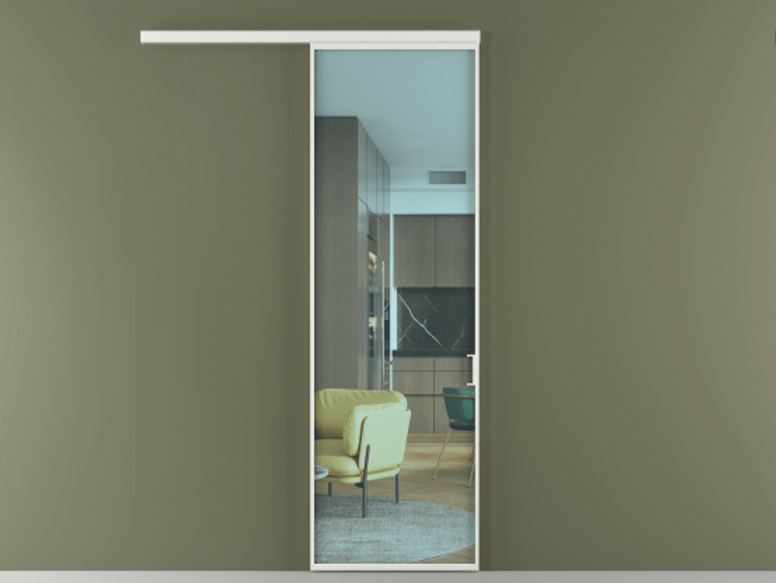 Перегородка Formato вдоль стены 1 створка АЛПР 040.01 Алюминий белоснежный Прозрачное голубое стекло, триплекс Цена 5400 Br  | Volhovec