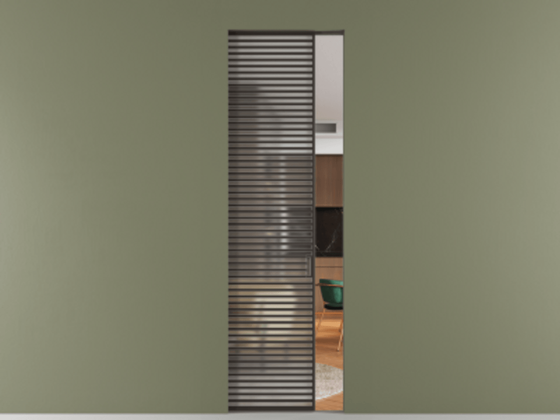 Перегородка Formato скрытый пенал 1 створка АЛПР 040.07 Алюминий антрацит Сатинированное стекло "Мателюкс Кристал Вижн", калёное, матовое, каленое 6 мм Цена 14780 Br | Volhovec