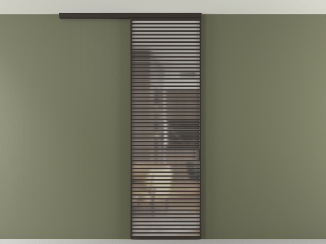 Перегородка Формато вдоль стены на потолок 1 створка АЛПР 040.07 Алюминий антрацит Сатинированное стекло "Мателюкс Кристал Вижн", калёное, матовое, каленое 6 мм Цена 10350 Br | Volhovec