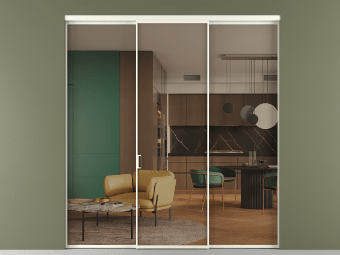 Перегородка Formato внутри проёма 3 створки АЛПР 040.01 Алюминий жемчужный Прозрачное бронзовое стекло, триплекс Цена 12040 Br | Volhovec