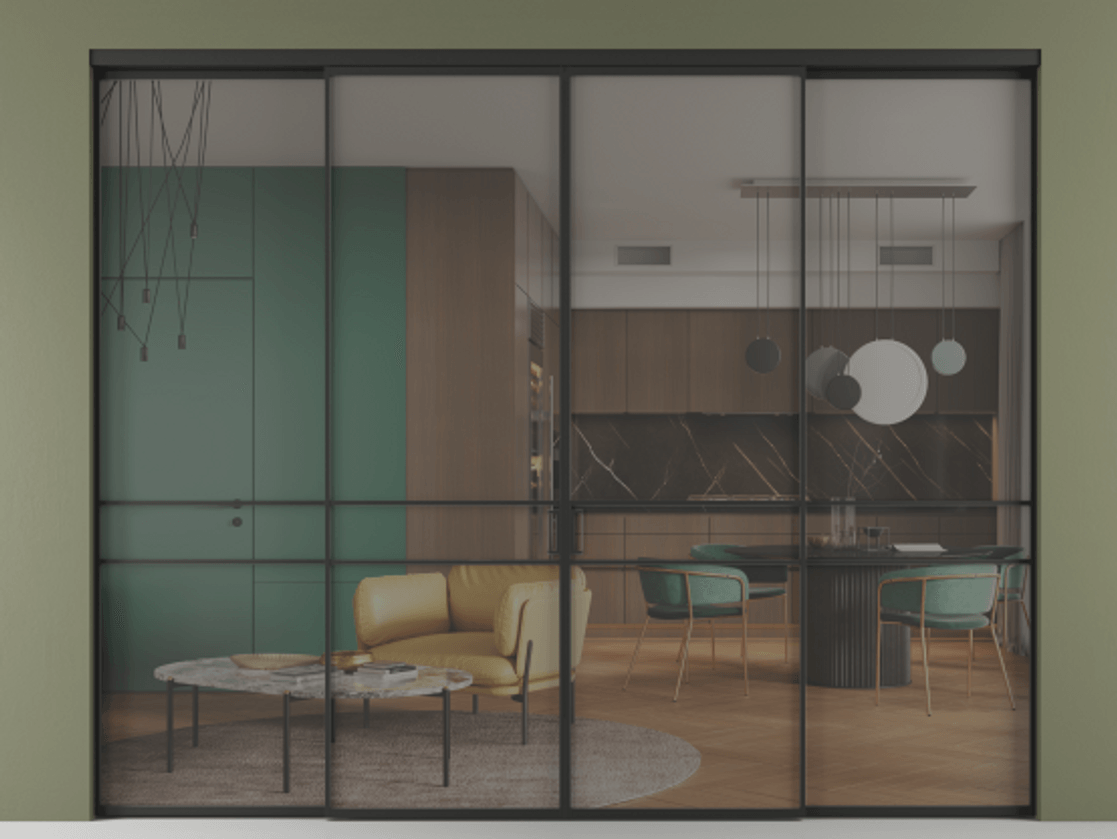 Перегородка Формато внутри проёма 4 створки АЛПР 040.02 Алюминий Черный Прозрачное серое стекло, триплекс. Скрытый короб ЧЕР Цена 20380 Br 1. Полотно 4 шт. (800/2100 мм)
2. Комплект установки раздвижной системы
3. Базовый комплект фурнитуры
4.Ручка Рондо. Фабрика дверей Волховец 8 (800) 551 43 19 Перегородка Формато внутри проёма 4 створки АЛПР 040.02 Алюминий Черный Прозрачное серое стекло, триплекс Цена 20380 Br | Volhovec