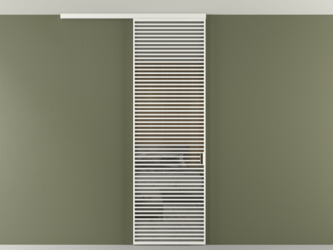 Перегородка Формато вдоль стены на потолок 1 створка АЛПР 040.07 Алюминий светло-серый Рефлективное серое стекло "Стопсол", калёное Цена 12470 Br | Volhovec