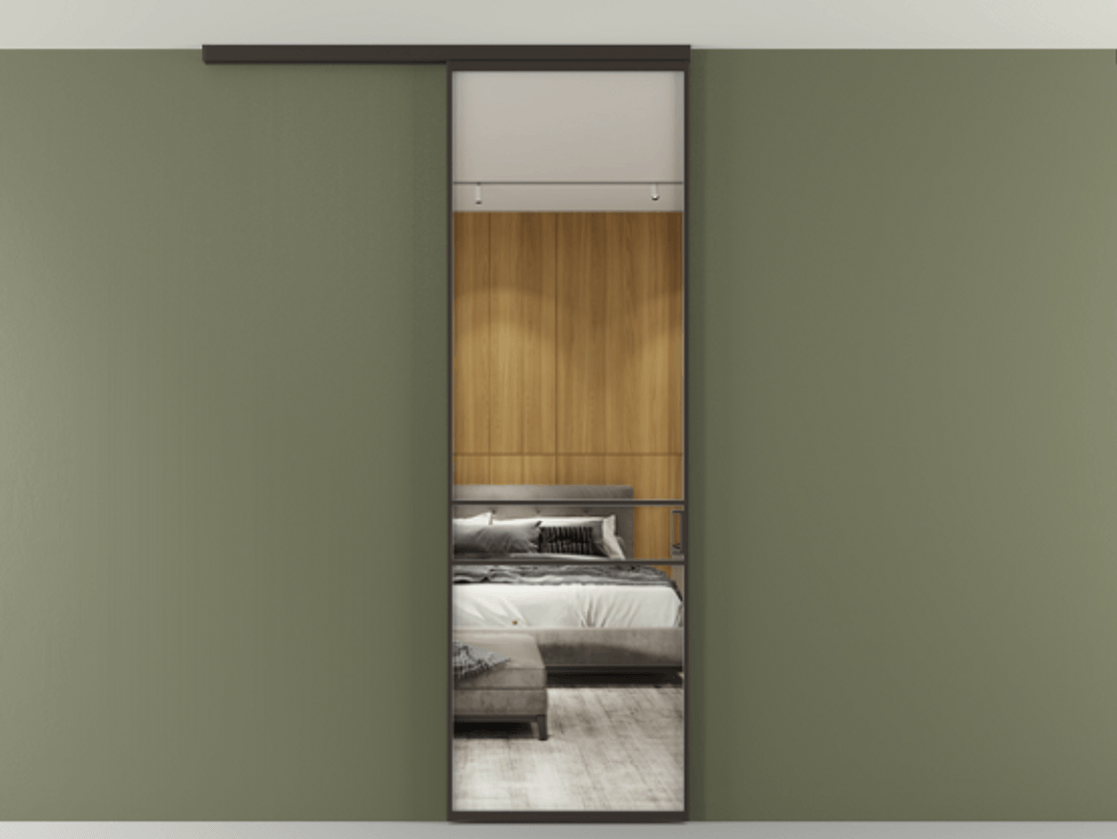 Перегородка Formato вдоль стены на потолок 1 створка АЛПР 040.02 Алюминий антрацит Двустороннее зеркало, триплекс , триплекс 6 мм Цена 5400 Br | Volhovec