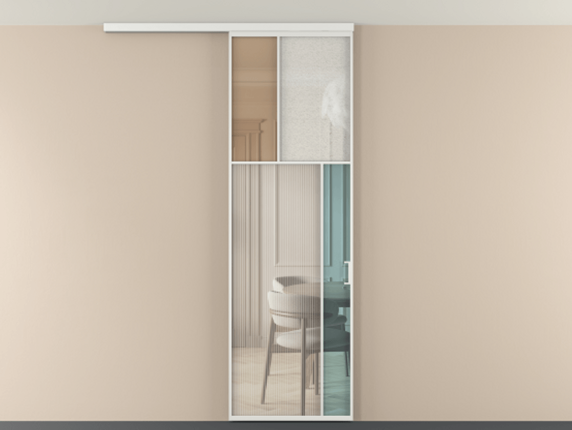 Перегородка Мозаик вдоль стены на потолок 1 створка АЛПР 041.23 Алюминий белоснежный Комбинация стекол Группы 1 и Группы 3 Цена 7500 Br | Volhovec