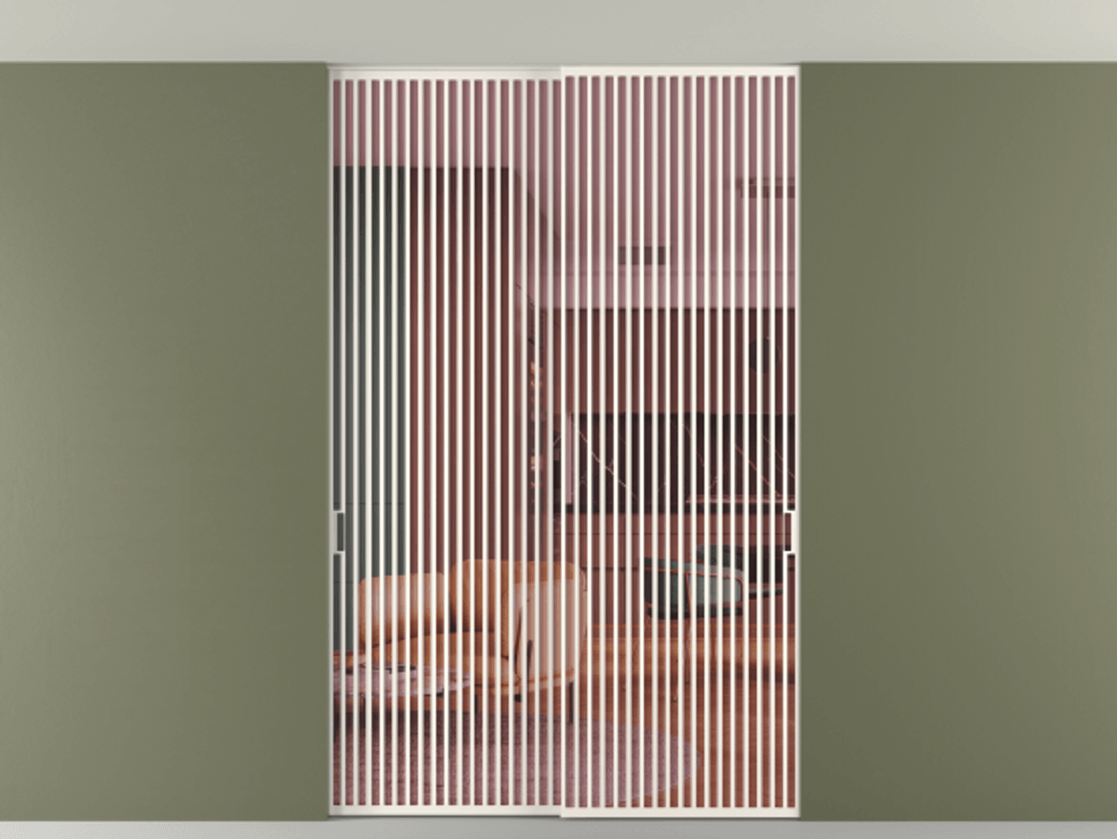 Перегородка Формато внутри проёма скрытое крепление в потолок 2 створки АЛПР 040.06 Алюминий пудровый белый Прозрачное розовое стекло, триплекс Цена 21900 Br | Volhovec